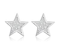 Kamise Pendientes de plata 925 para mujer, plata de ley con estrella y luna, pendientes para mujeres y niñas, hipoalergénicos, pendientes de circonita de 8 mm, 8 mm x 8 mm, Plata de ley, Circonia