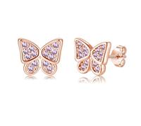 Kamise Pendientes de plata de ley 925, pequeños pendientes de mariposa, plata de ley 925, hipoalergénicos, con circonitas, para cumpleaños, Navidad, Día del Niño, Plata de ley