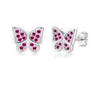 Kamise Pendientes de plata de ley 925, pequeños pendientes de mariposa, plata de ley 925, hipoalergénicos, con circonitas, para cumpleaños, Navidad, Día del Niño, Plata de ley