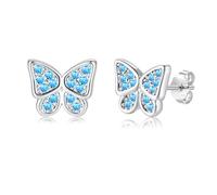 Kamise Pendientes de plata de ley 925, pequeños pendientes de mariposa, plata de ley 925, hipoalergénicos, con circonitas, para cumpleaños, Navidad, Día del Niño, Plata de ley