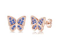 Kamise Pendientes de plata de ley 925, pequeños pendientes de mariposa, plata de ley 925, hipoalergénicos, con circonitas, para cumpleaños, Navidad, Día del Niño, Plata de ley