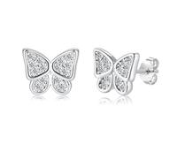Kamise Pendientes de plata de ley 925, pequeños pendientes de mariposa, plata de ley 925, hipoalergénicos, con circonitas, para cumpleaños, Navidad, Día del Niño, Plata de ley