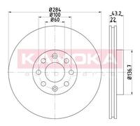 KAMOKA 2x Disco de Freno Delantero Ø284 Ventilado para Opel Corsa D S07 1.3 CDTI