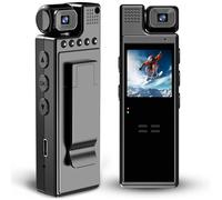 KAMREA Mini cámara corporal HD 1080P, lente giratoria de 180°, detección de movimiento, 6 horas de duración de la batería, cámara de vigilancia portátil, cámara de seguridad para interior/exterior
