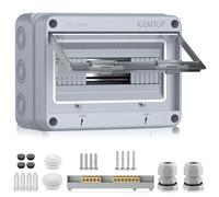 Kamtop Caja de Distribución Eléctrica IP65 12 Módulos con Tapa Transparente, Rail Pretaladrado PG13.5 y Junta de Silicona para Interruptores y Tomas - Uso Interior/Exterior