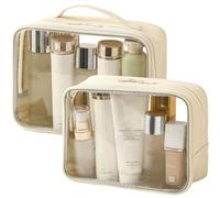 kamumanni Neceser transparente de PVC aprobado por la TSA, con asa, 2 bolsas de maquillaje transparentes para viajes, bolsa de transporte para artículos de tocador, productos para el cuidado de la