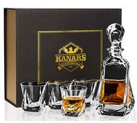 KANARS Jarra y Vasos de Whisky, 650 ml Decantador de Whiskey con 4 Copas 210 ml para Scotch, Martini, Coñac, Bourbon, Cóctel, Exquisita Caja de Regalo, Juego de 5 Piezas