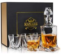 KANARS Vasos y Jarra de Whisky, 800 ml Decantador y 4× 300 ml Copas para Martini, Scotch, Coñac, Bourbon, Exquisita Caja de Regalo, Juego de 5 Piezas