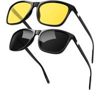 KANASTAL 2 Pack Gafas Conduccion Nocturna Hombre y Mujer Polarizadas Gafas de Sol Negras Amarillas Cuadradas Retro Vintage Protección UV400 - Amarillo + Negro