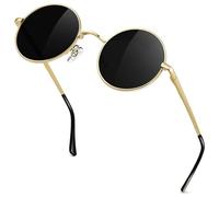 KANASTAL Gafas de Sol Redondas Negras Doradas Hombre Polarizadas Pequeñas Mujer Vintage Protección UV Óculos Oro Redondos Metalicas - Lentes Negras con Montura Oro