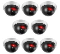 Kanayu Paquete de 8 cámaras falsas CCTV domo de seguridad falsas con luz LED roja intermitente, cámaras falsas de vigilancia inalámbricas para cámara de señuelo exterior con cinta de tornillos para