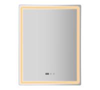 KANBCNG Espejo de pared para cuarto de baño, espejo de baño con iluminación, espejo con luz LED, regulable, indicador de temperatura y hora, espejo de pared con interruptor táctil, espejo de baño LED