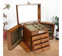 Kanbihao Joyero madera de 5 niveles Joyero grande Joyeros Caja de almacenamiento de vitrina con cerradura regalo antiguo con cerradura de combinación y espejo 27.5 x 19.1 x 22.9cm