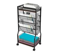 Kanbihao Librería con ruedas, 5 niveles, de metal, revistero con ruedas, carrito auxiliar estrecho, carrito de almacenamiento pequeño, para salón, dormitorio, oficina, biblioteca, color negro