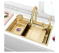 KANBUN 304 Fregadero de Barra de Acero Inoxidable RV Multi-Función Multi-Función con Grifo y caída de ensayo en o Menos de Montaje (Color: Dorado-F, tamaño 80x45x21cm)