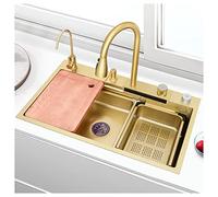 KANBUN 304 Fregadero de Barra de Acero Inoxidable RV Multi-Función Multi-Función con Grifo y caída del ensayo de Drenaje en o Debajo del Montaje (Color: Dorado-D, tamaño 80x45x21cm)