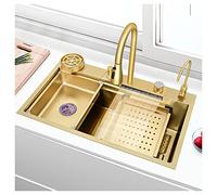 KANBUN 304 Fregadero de Barra de Acero Inoxidable RV Multi-Función Multi-Function con Grifo y caída de ensayo en o Debajo del Montaje (Color: Dorado-E, tamaño 75x45x21cm)