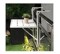 KANBUN - Mesa colgante de terraza plegable al aire libre de metal blanco, pequeña mesa de barandilla colgante de balcón de jardín de patio con poco espacio, altura ajustable