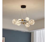 KANBUN Mid Century Lámpara Redonda de Burbujas de Vidrio de 6 Luces para Comedor 12 Luces Doradas Lámpara Colgante LED Moderna Filamento Lámpara Colgante de Techo Negra para Cocina Isla Sala de Estar