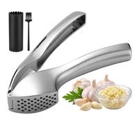 KANDONEX Prensa de ajos de acero inoxidable - Cortador de ajos profesional manual, trituradora de ajos y prensa de jengibre, juego de utensilios de cocina, apto para lavavajillas