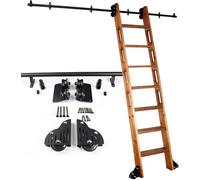 Kanduo Rieles deslizantes Kit de herrajes for escalera corrediza, rieles de escalera rodantes de 3 m, rieles de escalera móviles de tubo redondo de acero negro, sin escalera