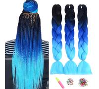 Kanekalon Extensiones de Pelo Trenzas Africanas, ShowJarlly 24" Pelo Trenzas Africanas Extensiones, 3 Piezas/Lote Pelo Sintetico Trenzas de Crochet Para Pelo Trenzas Africanas Extensiones