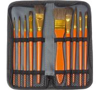 Kangaro Juego de 10 Pinceles para Artistas, Acuarelas, Diferentes tamaños para Artistas, Adultos y niños, en Estuche con Cierre de Cremallera.