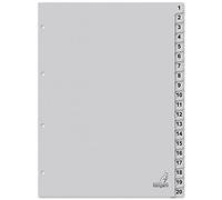 Kangaro Registro de cartón DIN A4, números 1-20, 180 g/m², cartón FSC reciclado, 20 piezas, K420C