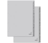 Kangaro Separadores de cartón DIN A4, números 1-52, 180 g/m², reciclado, cartón FSC gris, 52 piezas