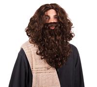 Kangaroo Jesus Beard and Wig Men For Jesus Disfraz - Camina de barba larga marrn sinttica - Accesorios de disfraces de CavaMid de Halloween Hagrid