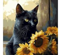 KANGBAWA Pintar por Numeros Adultos gato negro y girasol (3) Niños Principiantes para DIY Pint con 3 Pinceles y Pinturas Acrílica Decoraciones Kit para el Hogar 40 X 50cm