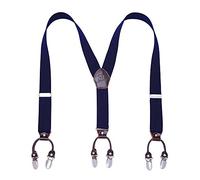 KANGDAI Tirantes Azules 6 hebillas Y Volver 10 colores duraderos elásticos Adjustable Suspenders Strong Metal Clips (Azul oscuro)