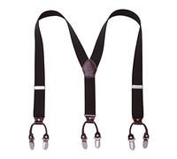 KANGDAI Tirantes Azules 6 hebillas Y Volver 10 colores duraderos elásticos Adjustable Suspenders Strong Metal Clips (Negro)