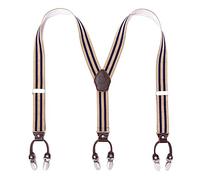 KANGDAI Tirantes Azules 6 hebillas Y Volver 3 colores duraderos elásticos Adjustable Suspenders Strong Metal Clips (carne raya)