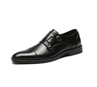 Kanggrei Mocasín sin Cordones con Doble Correa Tipo Monje for Hombre Punta Puntiaguda Oxford de Cuero PU con Punta bruñida Negra(Color:Negro,Size:41 EU)