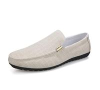 Kanggrei Mocasines de Hombre con Punta Redonda, de Tela, cómodos, de tacón Plano, Antideslizantes, Informales, sin Cordones(Beige,43 EU)