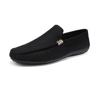 Kanggrei Mocasines de Hombre con Punta Redonda, de Tela, Planos, cómodos, for Bodas y Fiestas.(Negro,44 EU)