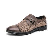 Kanggrei Mocasines de Vestir for Hombre, con Puntera de Aguja y Hebilla, sin Cordones, con Perforaciones, Estilo Oxford, for Negocios, Oficina, Boda, Formales.(Brown,41 EU)