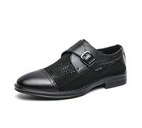 Kanggrei Mocasines de Vestir for Hombre, con Puntera de Aguja y Hebilla, sin Cordones, con Perforaciones, Estilo Oxford, for Negocios, Oficina, Boda, Formales.(Black,38 EU)