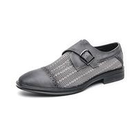 Kanggrei Mocasines de Vestir for Hombre, con Puntera de Aguja y Hebilla, sin Cordones, con Perforaciones, Estilo Oxford, for Negocios, Oficina, Boda, Formales.(Gray,44.5 EU)