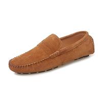 Kanggrei Mocasines for Hombre de Piel auténtica, con Punta Redonda y Suela de Goma, clásicos, cómodos, Ligeros, for Caminar y Conducir.(Khaki,41 EU)