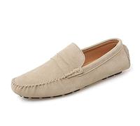 Kanggrei Mocasines for Hombre de Piel auténtica, con Punta Redonda y Suela de Goma, clásicos, cómodos, Ligeros, for Caminar y Conducir.(Beige,40 EU)
