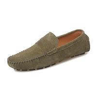 Kanggrei Mocasines for Hombre de Piel auténtica, con Punta Redonda y Suela de Goma, clásicos, cómodos, Ligeros, for Caminar y Conducir.(Verde,45.5 EU)