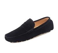 Kanggrei Mocasines for Hombre de Piel auténtica, con Punta Redonda y Suela de Goma, clásicos, cómodos, Ligeros, for Caminar y Conducir.(Negro,44 EU)