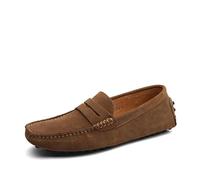 Kanggrei Mocasines for Hombre, Punta Cuadrada, Piel Nobuk, Ligeros, Flexibles, cómodos, for Baile de graduación, Boda, sin Cordones(Khaki,39 EU)