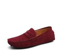 Kanggrei Mocasines for Hombre, Punta Cuadrada, Piel Nobuk, Ligeros, Flexibles, cómodos, for Baile de graduación, Boda, sin Cordones(Vino Rojo,39 EU)