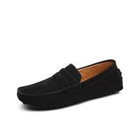 Kanggrei Mocasines for Hombre, Punta Cuadrada, Piel Nobuk, Ligeros, Flexibles, cómodos, for Baile de graduación, Boda, sin Cordones(Negro,39 EU)