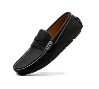 Kanggrei Mocasines for Hombre, Punta Redonda, Piel Nobuk, Mocasines de Conducir, Flexibles, tacón Plano, cómodos, for Exteriores, clásicos(Negro,46.5 EU)
