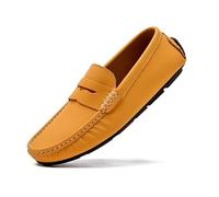 Kanggrei Mocasines for Hombre, Punta Redonda, Piel Nobuk, Mocasines de Conducir, Flexibles, tacón Plano, cómodos, for Exteriores, clásicos(Yellow,44 EU)