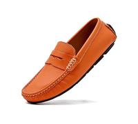 Kanggrei Mocasines for Hombre, Punta Redonda, Piel Nobuk, Mocasines de Conducir, Flexibles, tacón Plano, cómodos, for Exteriores, clásicos(Naranja,39 EU)